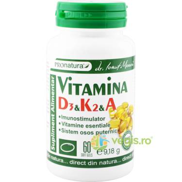 Vitamina D3+K2+A 60cps